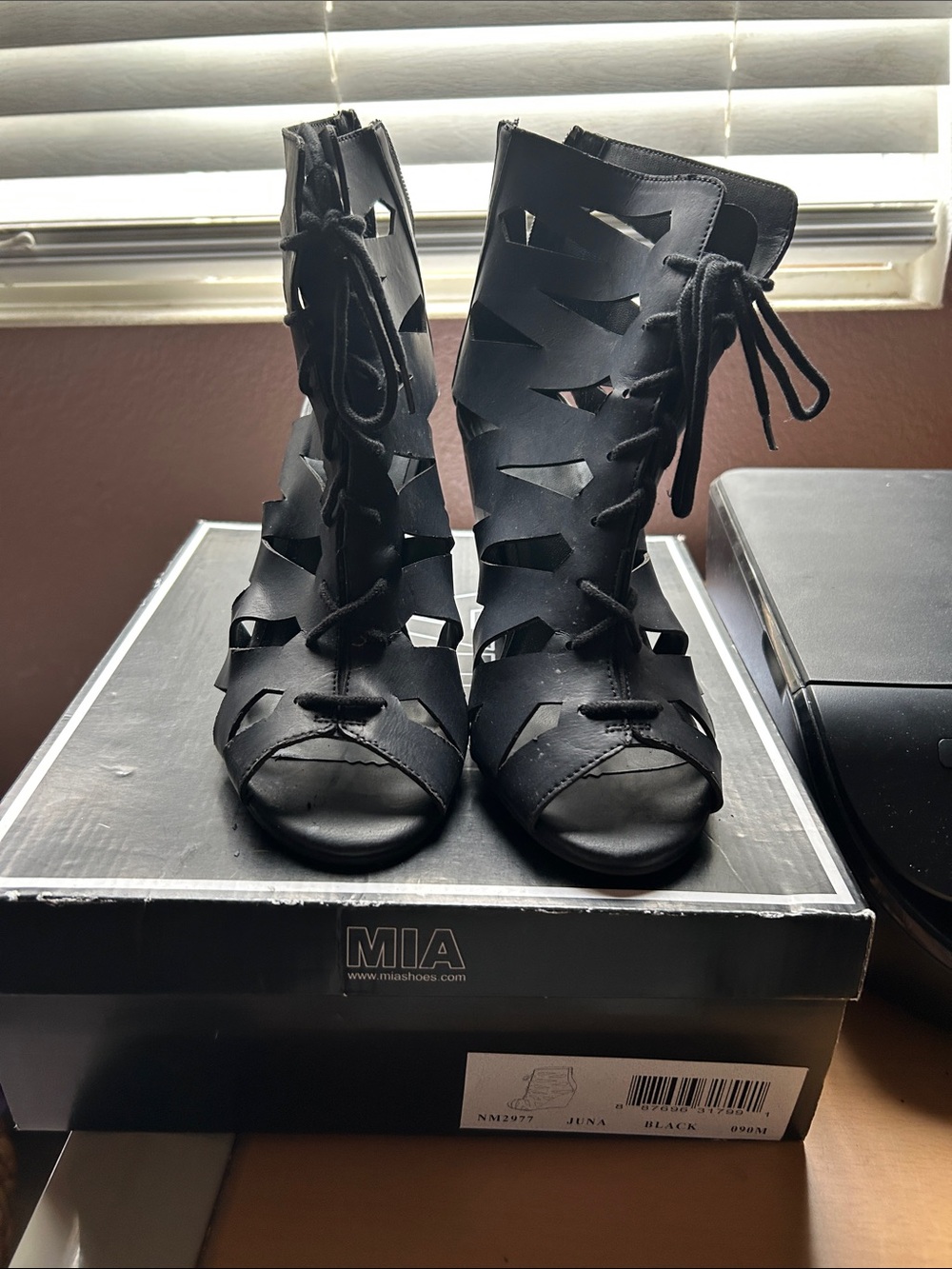 MIA Black Cutout Lace-Up Heeled Boots